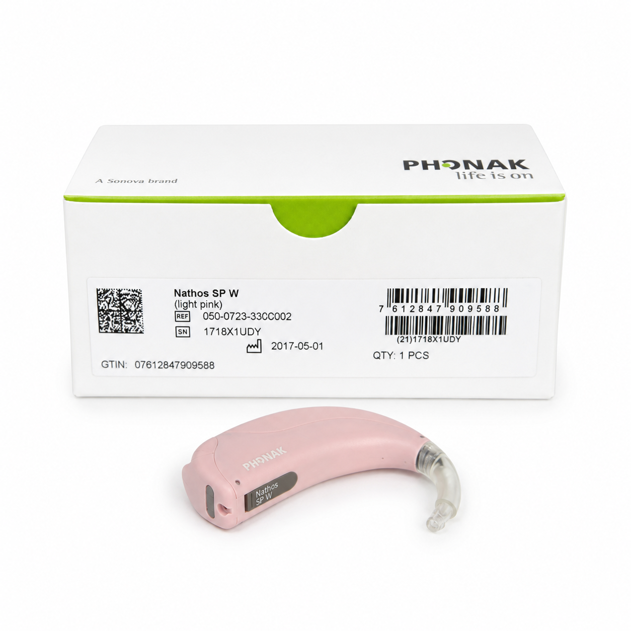 Phonak Nathos SP W Behind-the-Ear (BTE) Hearing Aid – Light Pink – Slightly Used